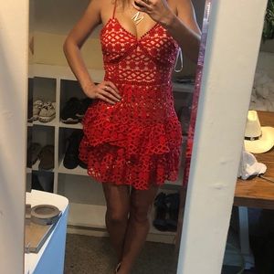 Red Embroidery Ruffle Layer Dress